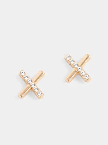 Gold Criss Cross with Stones Earrings