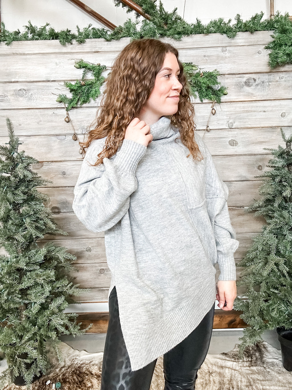 Grey Oversized Turtleneck Sweater