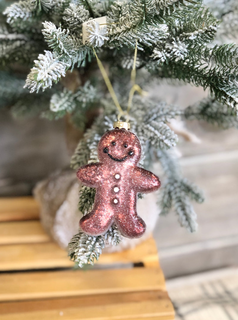 Hand-Painted Glass Gingerbread Ornament with Glitter