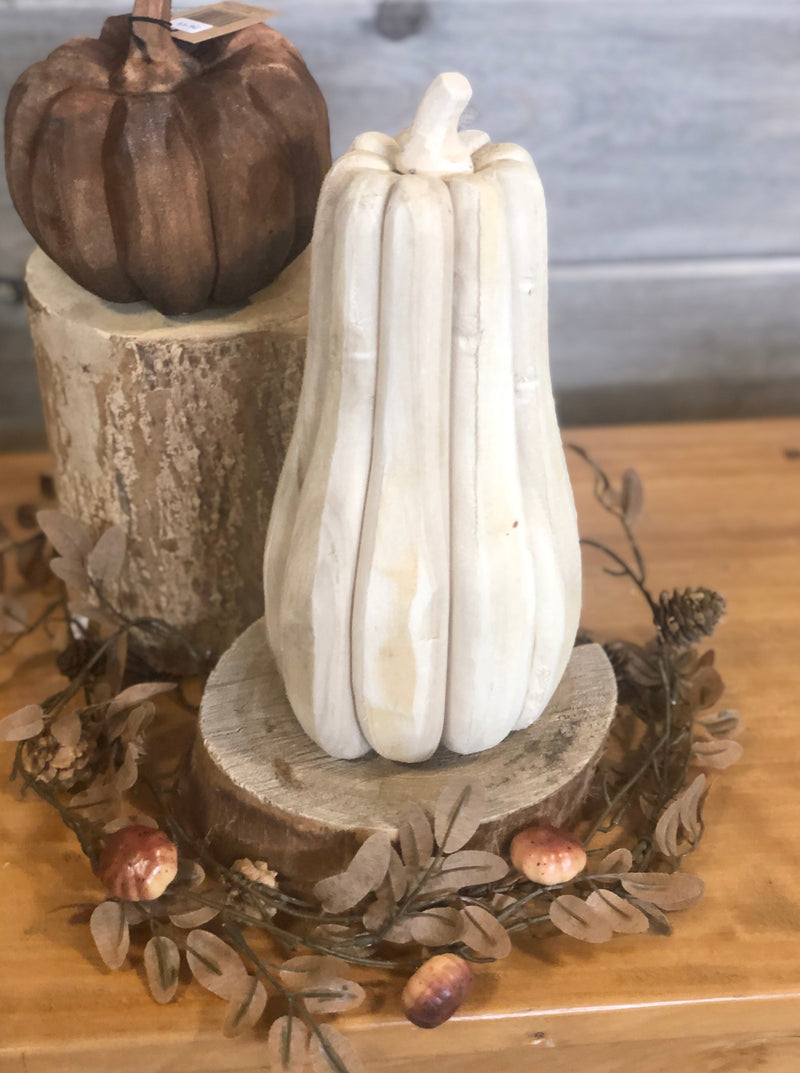 Hand Carved Poplar Wood Pumpkin - Natural 5.5