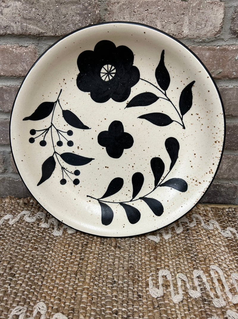 Hand Painted Stoneware Bowl with Floral Design