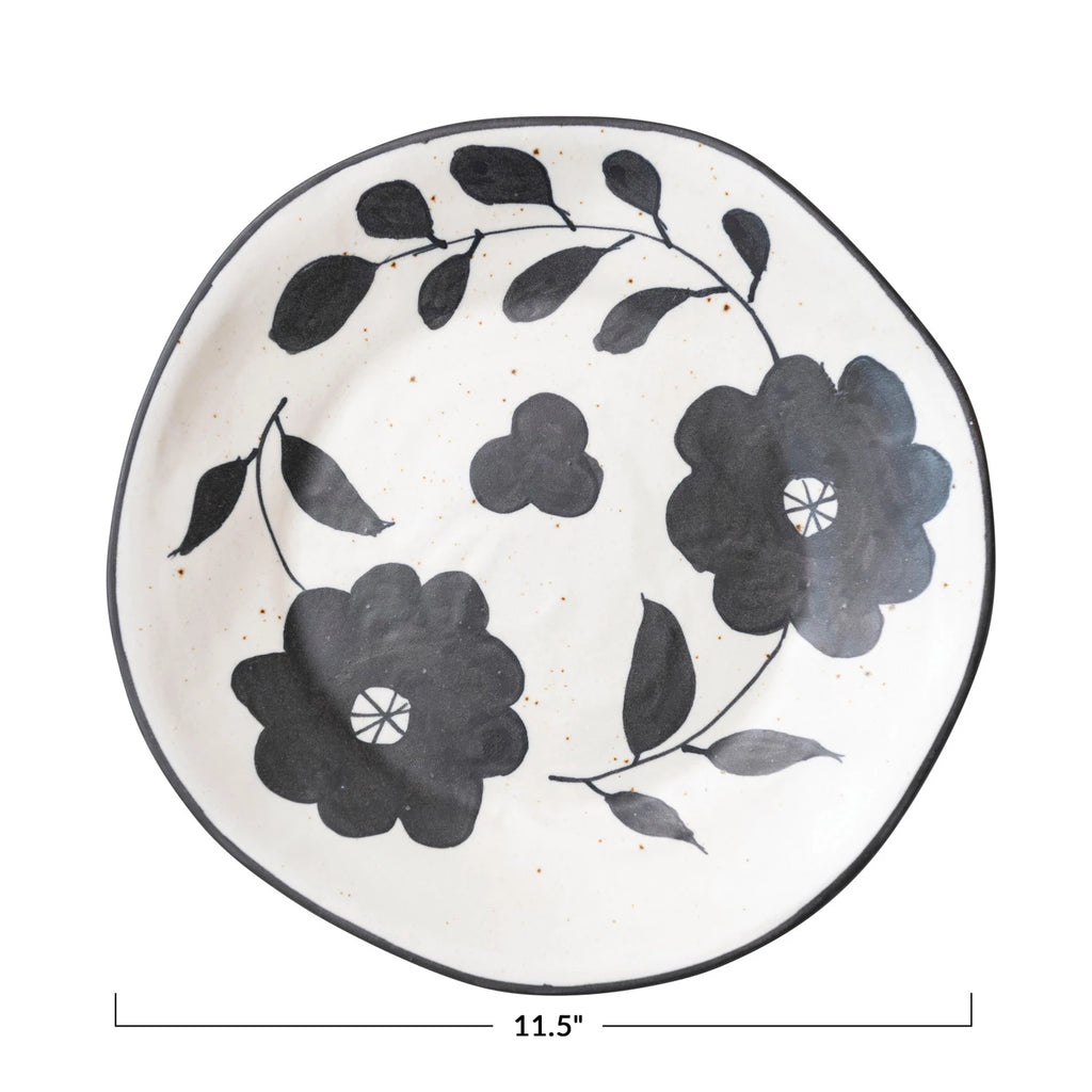 Hand Painted Stoneware Plate with Floral Design