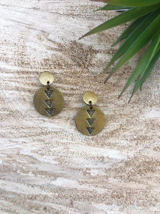 Handmade Mini "Arroyo" Leather Earrings - Vintage Gold