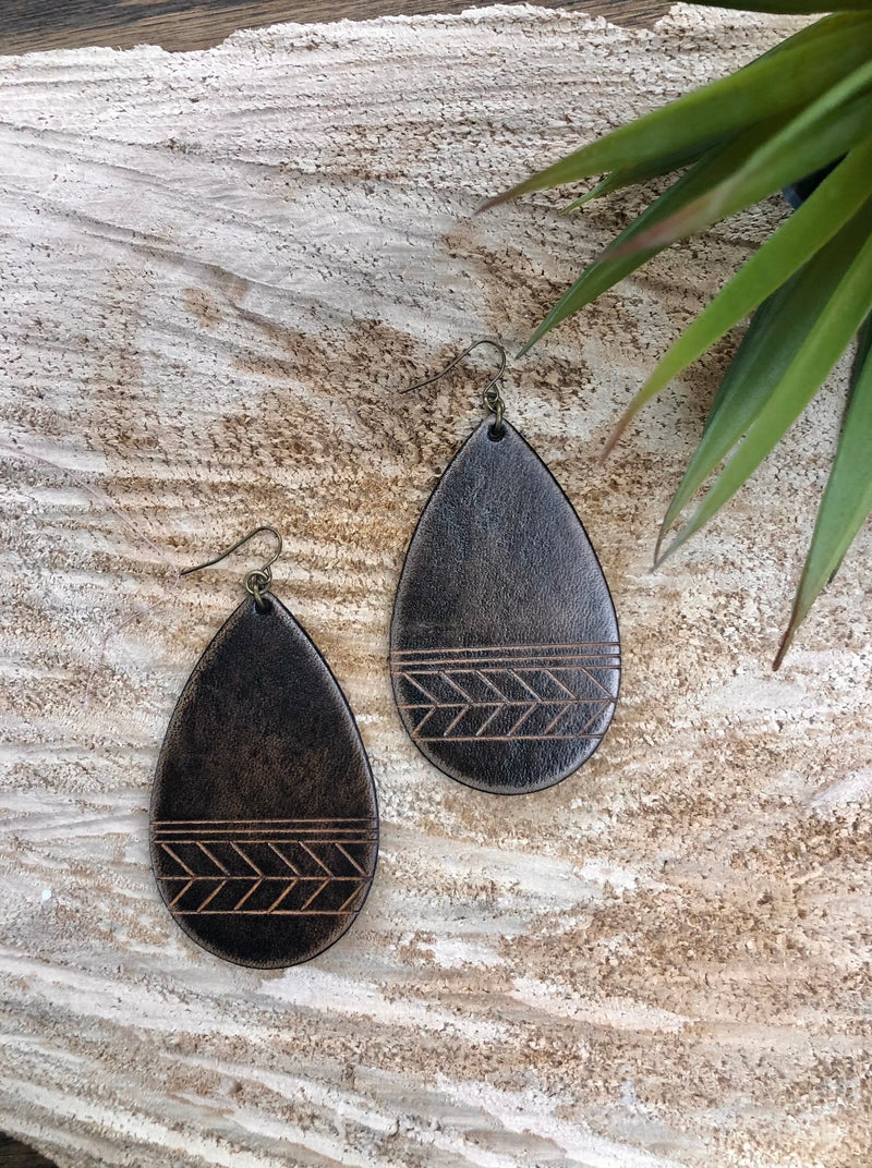 Handmade "Tribal" Leather Teardrop Earrings