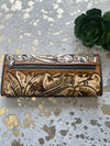 Handpainted Tan on Natural Tooled Leather Wallet Organizer