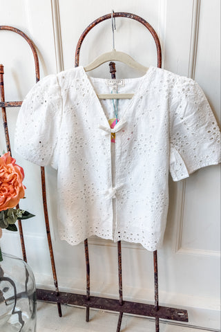 Girls Floral Eyelet Tie Detail Top