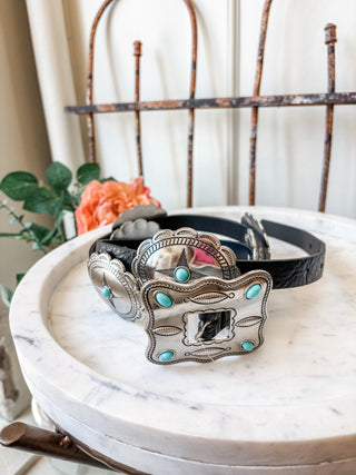 Ladies Square Buckle Oval Disk Cross Fashion Belt