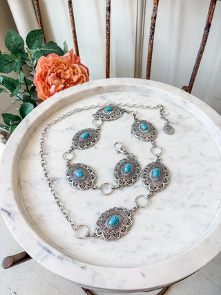 Ladies Turquoise Center Western Chainlink Belt
