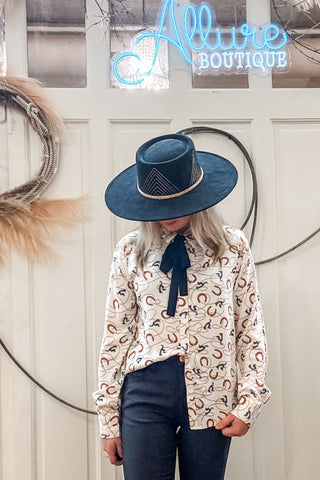 Horseshoe Blouse with Neck Tie