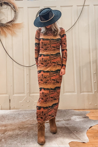 Mustard Desert Scene Maxi Dress