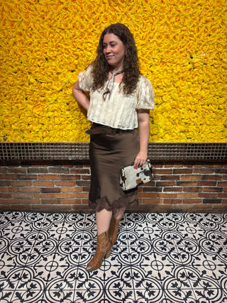 Satin Lace Hem Pencil Skirt