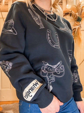 Western Print Crew Neck Sweatshirt
