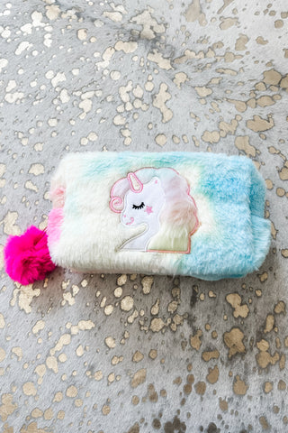 Unicorn Rainbow Faux Fur Cosmetic Bag