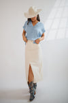 Vianna Front Slit Denim Skirt Wheat