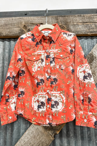 Girls Bucking Horse Long Sleeve Snap Shirt