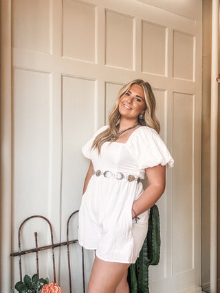 Square Neck Puff Sleeve Babydoll Romper