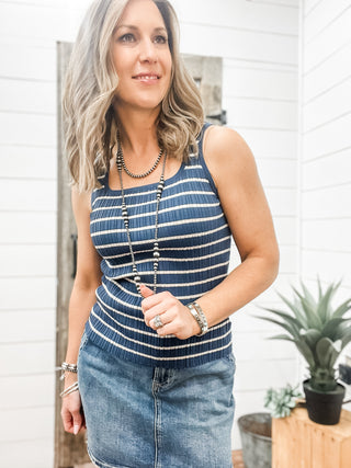 Navy & White Striped Tank Top
