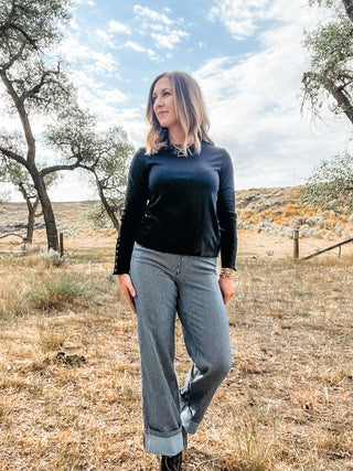 Long Sleeve Crew Neck with Button Detail