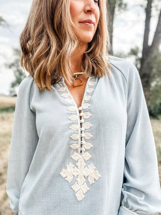 Long Sleeve Blouse with Embroidery Detail