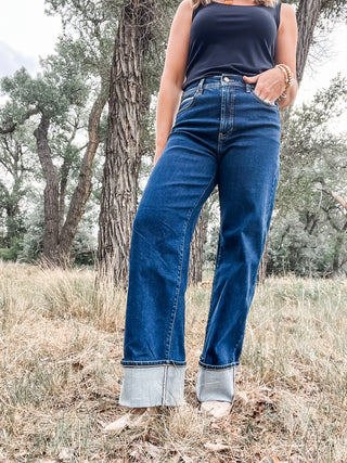 Selvedge Morgan High Rise Cuffed Wide Leg Jean