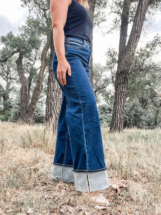 Selvedge Morgan High Rise Cuffed Wide Leg Jean