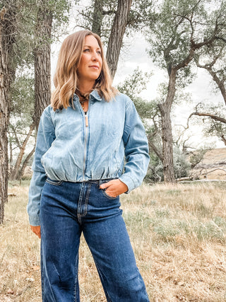 Bubble Denim Jacket + Back Pleats