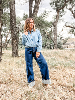 Bubble Denim Jacket + Back Pleats