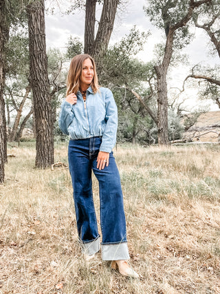 Bubble Denim Jacket + Back Pleats