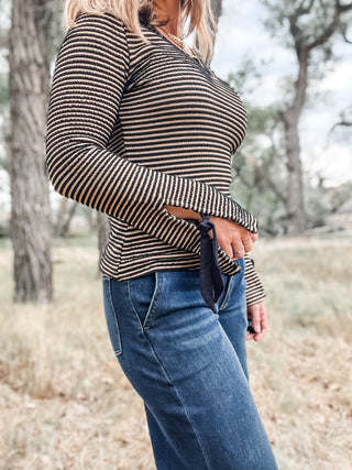 Long Sleeve V-Neck Knit Top with Ties