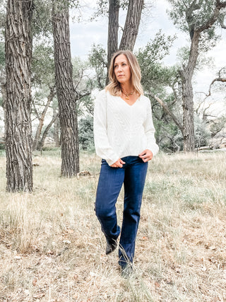Long Sleeve V-Neck Drop Shoulder Sweater