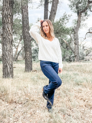 Long Sleeve V-Neck Drop Shoulder Sweater