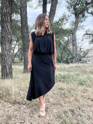 Sleeveless Draped Knit Asymmetrical Dress