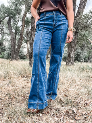 Audrey Hugging Wide Leg Denim Trouser