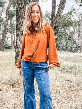 Raglan Sleeve Blouse with Front Knot