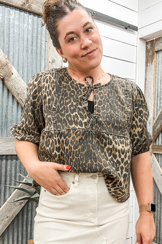 Leopard Balloon Sleeve Top