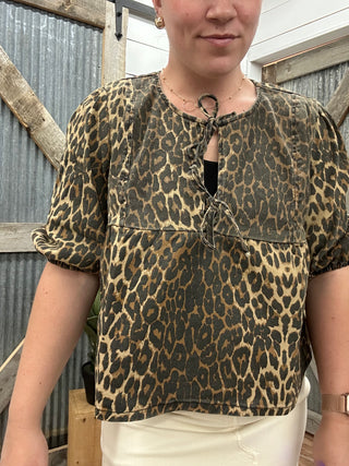 Leopard Balloon Sleeve Top