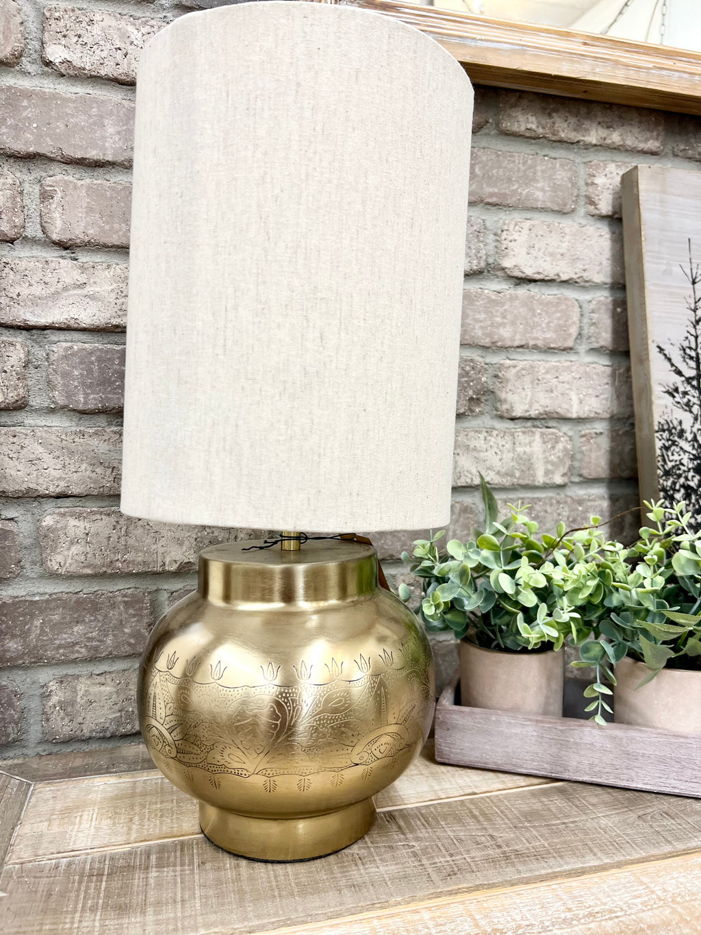 Brass Table Lamp with Engraving