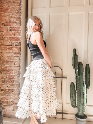 Black Polka Dot Tiered Maxi Skirt