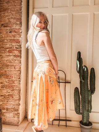 Orange Creamsicle Floral Maxi Skirt