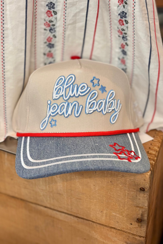 Blue Jean Baby Embroidered Hat