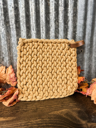 Cotton Crocheted Pot Holder with Leather Loop