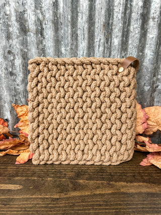 Cotton Crocheted Pot Holder with Leather Loop