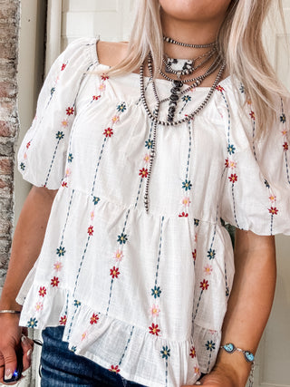 Floral Embroidered Puff Sleeve Top