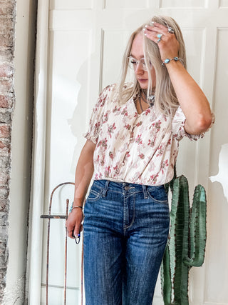 Textured Floral Smock Hem Blouse