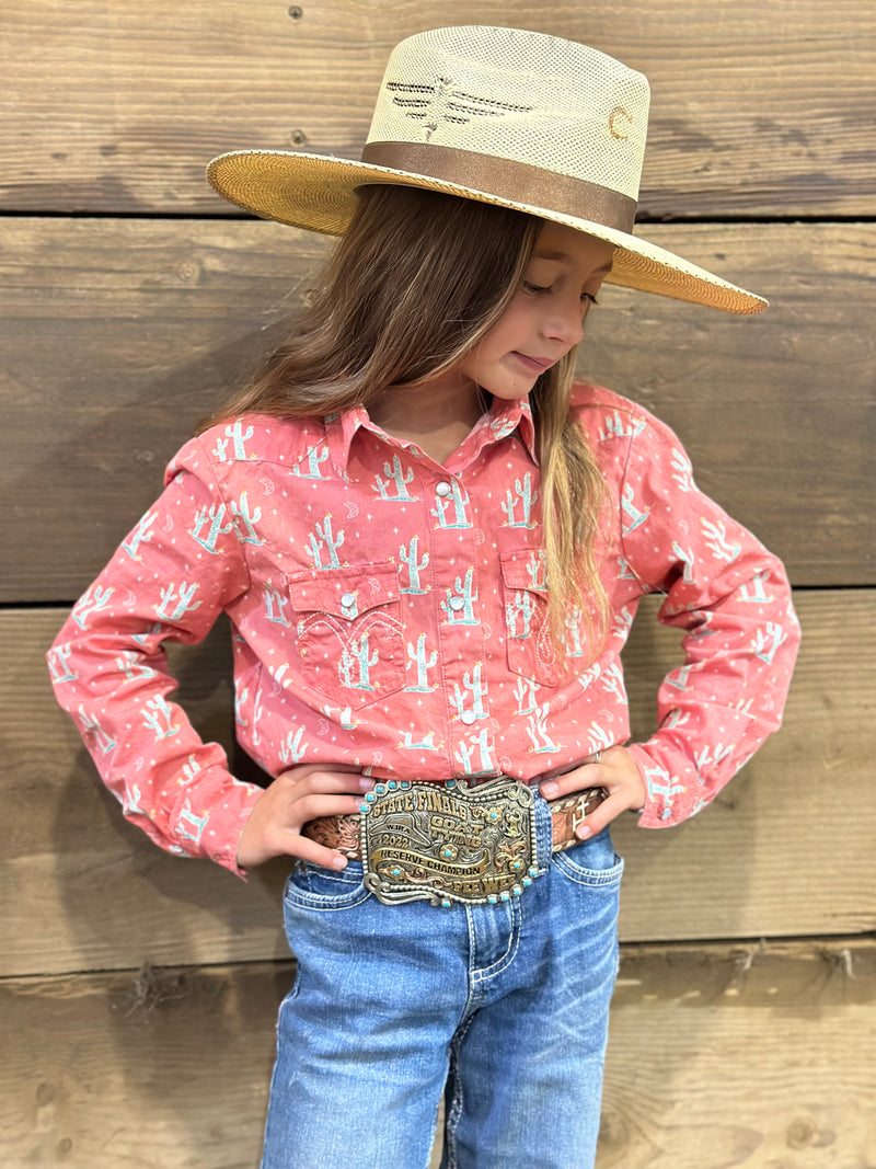 Rose Cactus Print Long Sleeve Snap Shirt