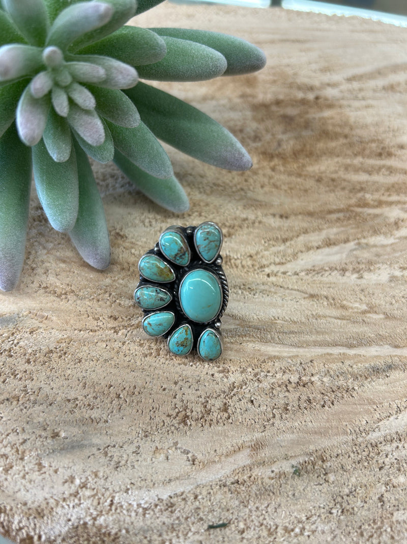 Green Turquoise Adjustable Cluster Ring