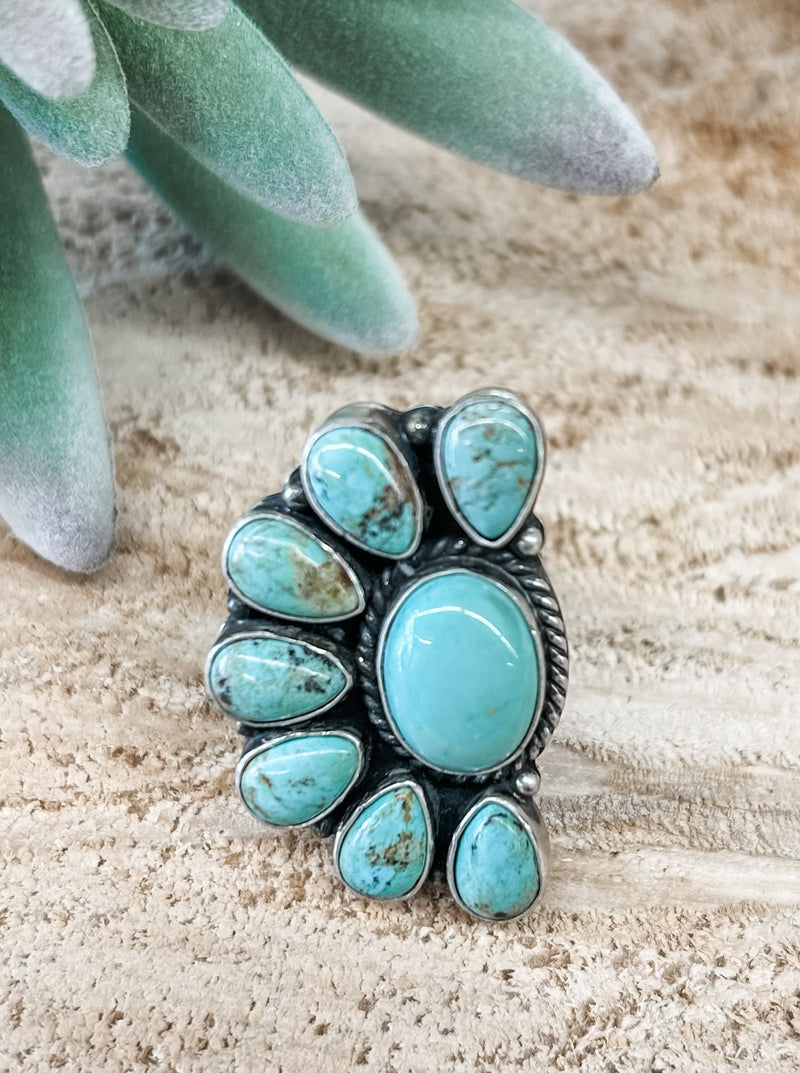 Green Turquoise Adjustable Cluster Ring