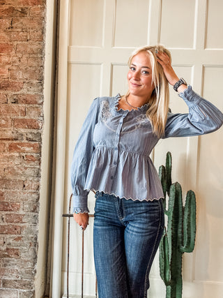 Embroidered Ruffle Blouse