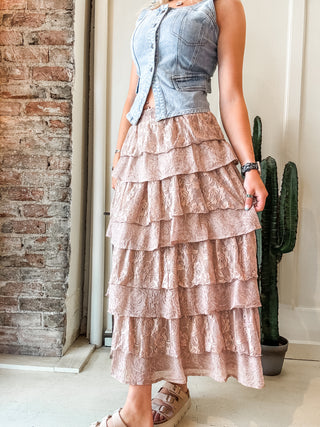 Lace + Rose Jacquard Ruffle Tiered Maxi Skirt