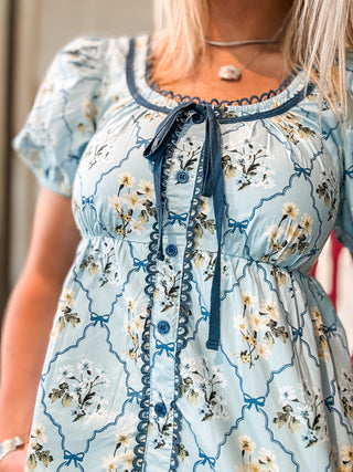 Floral Puff Sleeve Peplum Blouse